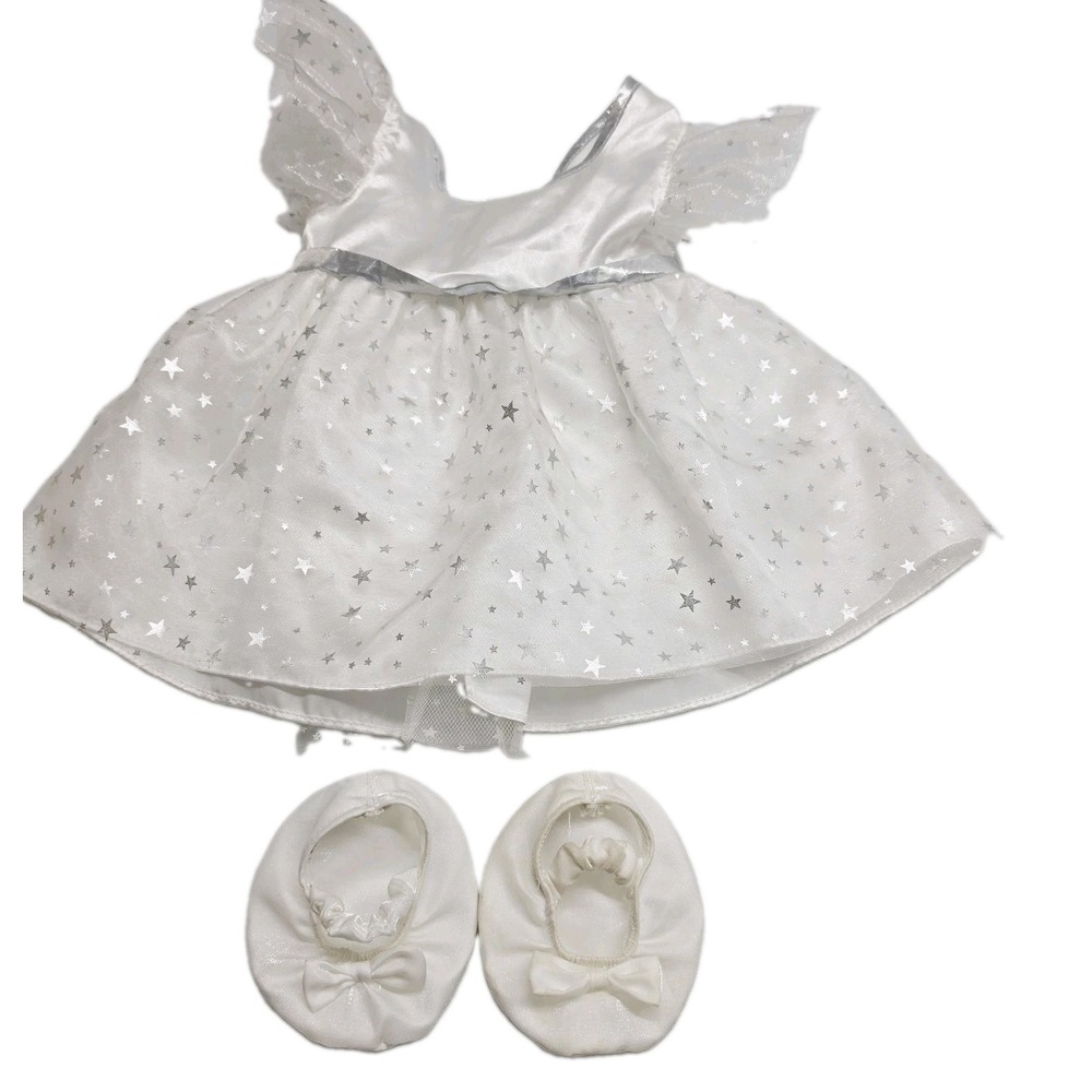 Build A Bear White & Silver Dress Sparkle Polka Dots Outfit Clothing Set BABW